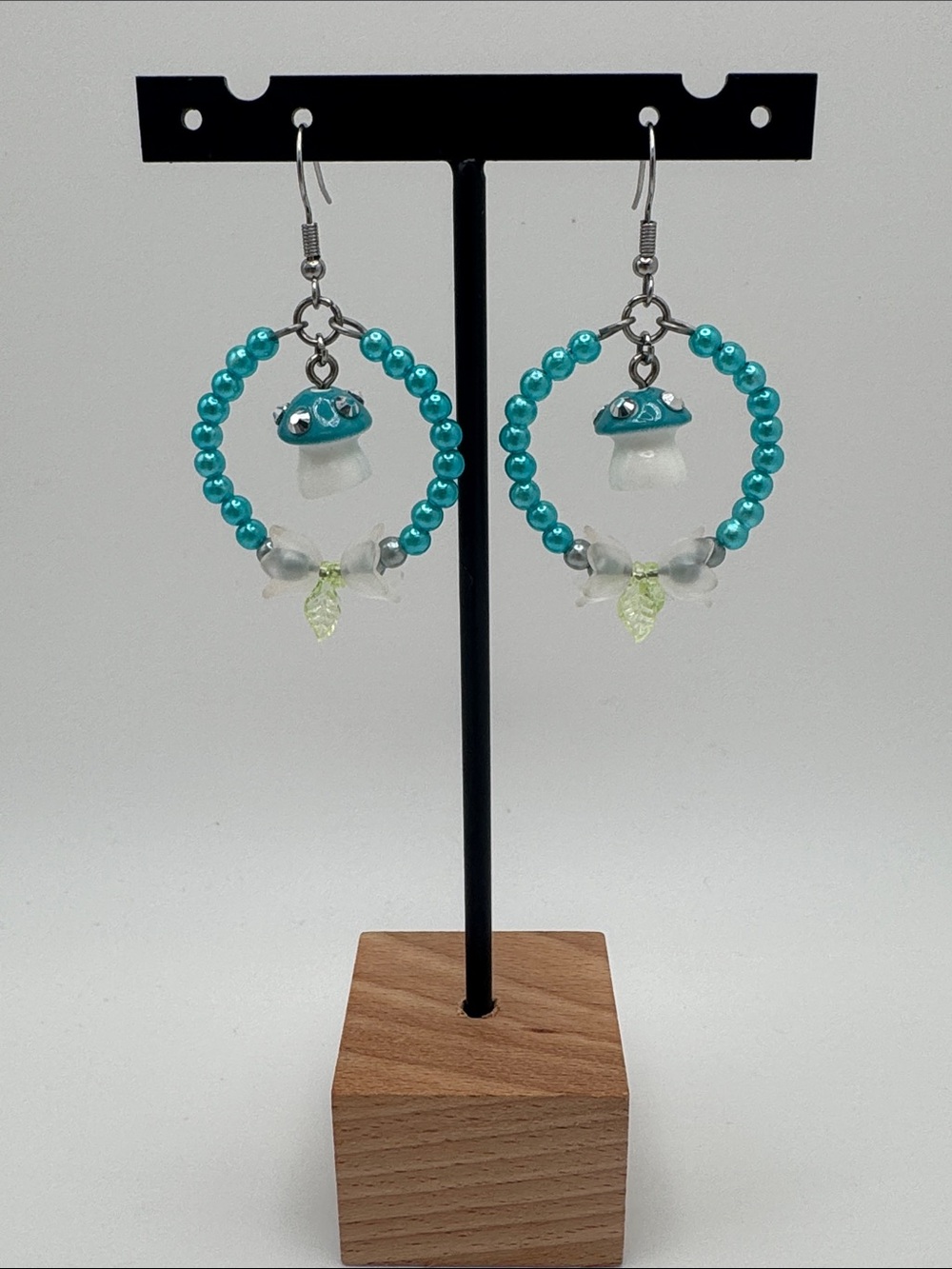 Turquoise Mushroom Hoop Earrings with Floral Accents
